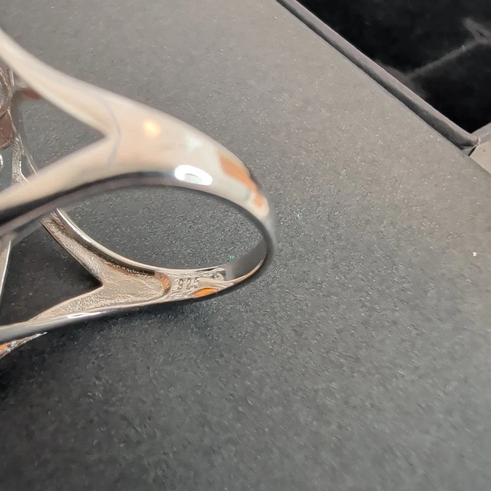 STS Jewels Sterling Silver & Cognac Amber Pebbled Filigree Statement Ring